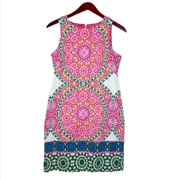 LONDON TIMES Mosaic Print Sleeveless Shift Dress Size 4 in Bright Pink Print - Picture 14 of 14